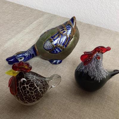 Vintage Goose And Murano Style Glass Roosters