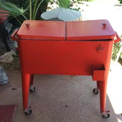 Red Outdoor Cooler On Stand