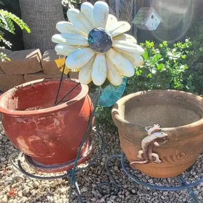 (2) Plant Stands W/ Pots & Other Decor