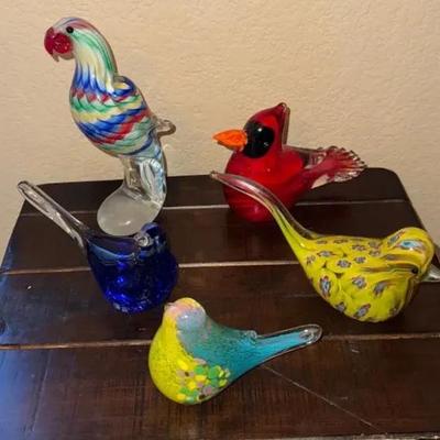 Hand Blown Colorful, Glass Birds (5)