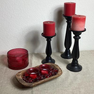 Black Metal Candle Holders (3),  and Other Candle Holders