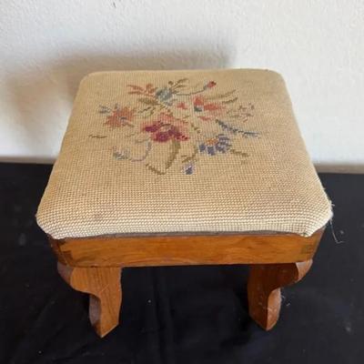 Antique Needle Point Small Stool