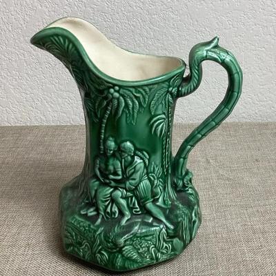 Vintage Green Ceramic Pitcher, Signed By Ted Mar