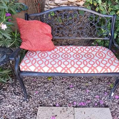 Metal Bench W/ Decorative Side Table