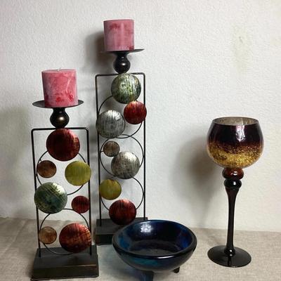 Candle Holders Decor, And A Blue Footed Bowl, Made In Mexico