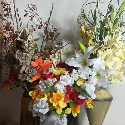 Unique And Classic Vases W/ Faux Flowers Galore