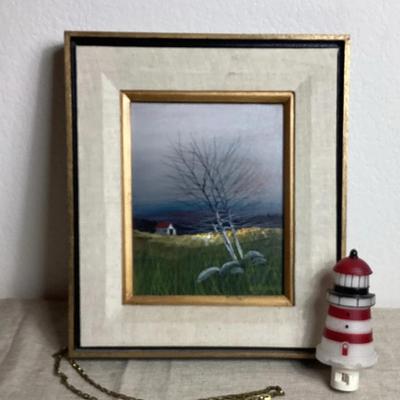 Signed, Framed Painting, And Lighthouse Night Light