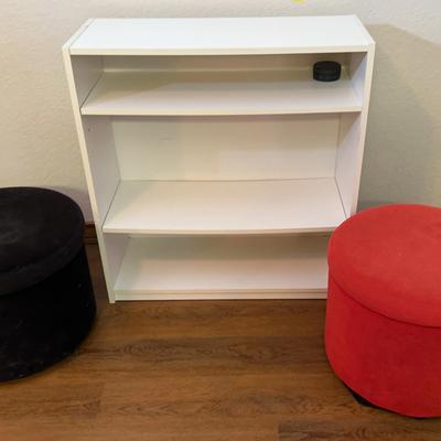 BM203 White Shelving & Colorful Ottoman 