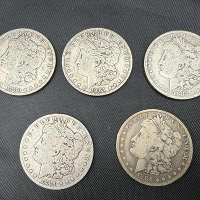 Morgan Silver Dollars | 1880, 1881-O, 1882-O, 1884-O, 1886-O | 5 Coins