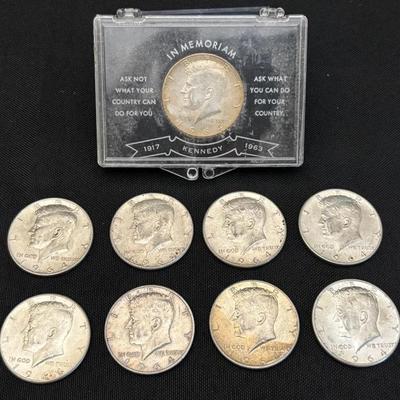 Kennedy Silver Half Dollars | 1964 | 9 Coins