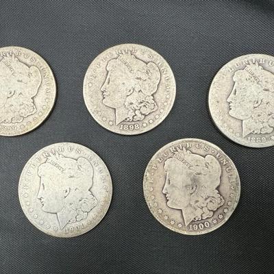 Morgan Silver Dollars | 1889-O, 1898-S, 1899-S, 1900-S, 1901-O | 5 Coins