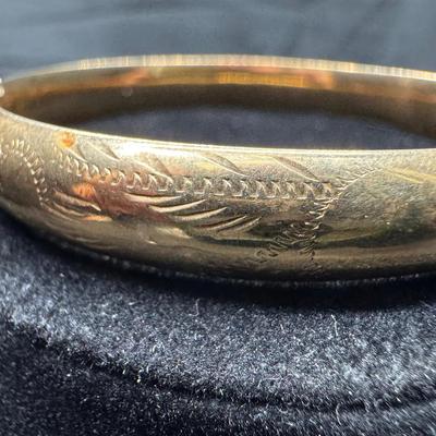 14K Yellow Gold Bangle Bracelet | Hand-Engraved Design | Total Weight 10.52g