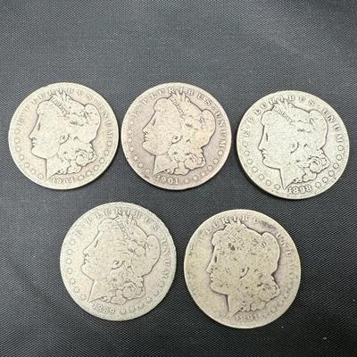 Morgan Silver Dollars | 1889-O, 1891-O, 1898-S, 1901-O, 1904-S | 5 Coins