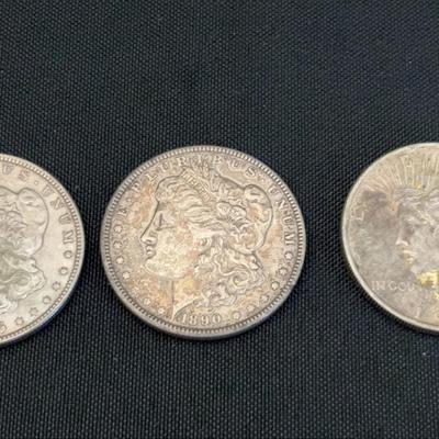 Morgan & Peace Silver Dollars | 1890-P, 1896-P, 1923-P | 3 Coins