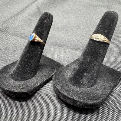 10K Gold Vintage Rings | Blue Stone & Clear Stone | Size 3 | 1.55g Total Weight
