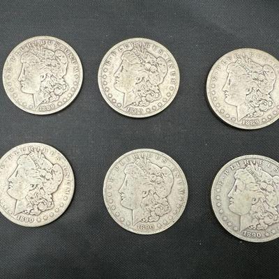 Morgan Silver Dollars | 1889-O (3), 1890, 1890-O (2) | 6 Coins