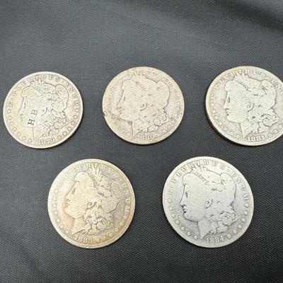 Morgan Silver Dollars | 1879, 1880-O, 1881, 1883, 1884-O | 5 Coins