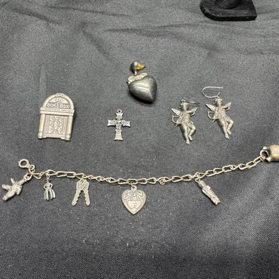 Sterling Silver & Silver-Tone Charms | Heart Pendant, Angel Earrings & Charm Bracelet