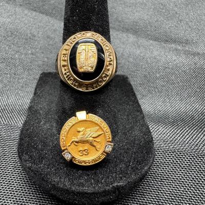 10K Gold Class Ring & 10K Gold Lapel Pin | Combined Weight 9.42g