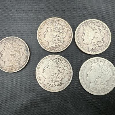 Morgan Silver Dollars | 1900-P, 1900-O (3), 1900-S | 5 Coins
