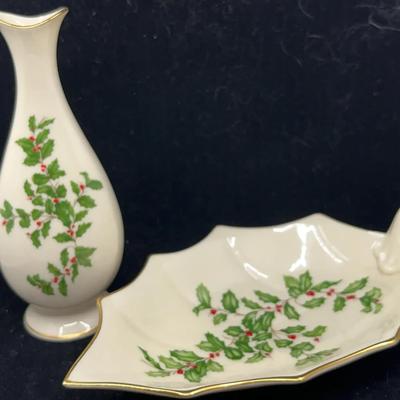 Lenox Holiday Vase and Candy Dish Set of 2
