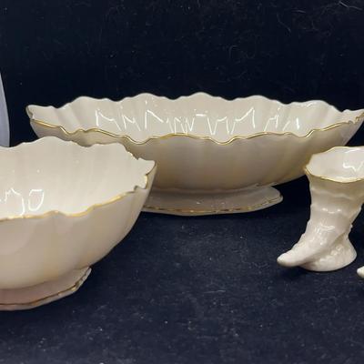 Set of 4 Lenox Porcelain Pieces Bowls and Decorative Horn Vases