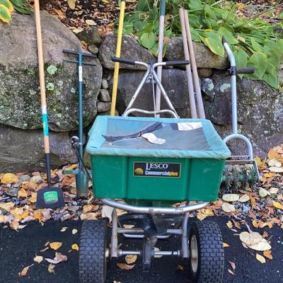 Lot of Landscaping Tools with Lesco Commercial Plus Spreader