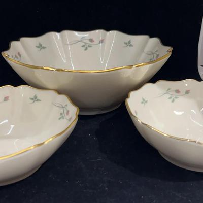 Set of 3 Lenox Porcelain Bowls Rose Pattern with Gold Trim