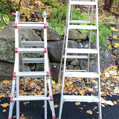 Lot of 2 Aluminum Ladders Franklin 17' Multi-Task and 5-Step Ladder
