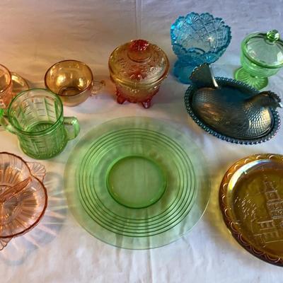 Assorted Vintage Depression and Carnival Glass Collection