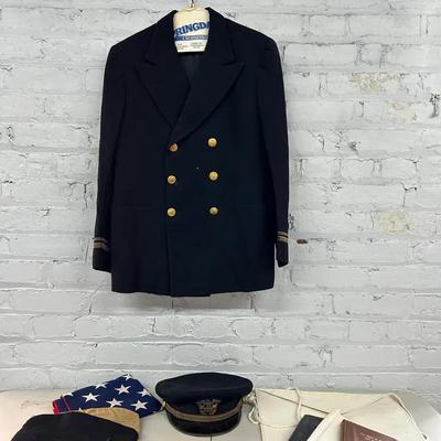 Vintage Military Uniform Jacket and Cap with Masonic Apron and Ephemera