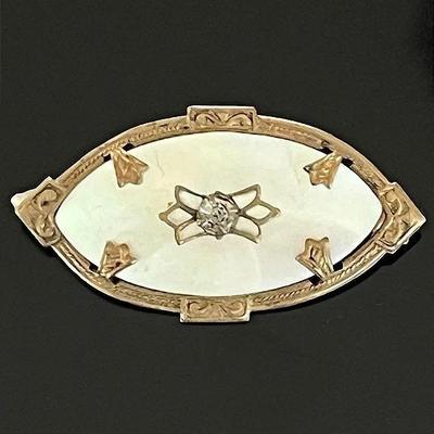 Edwardian Mother of Pearl and Brass Brooch