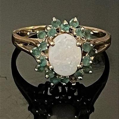 10K Yellow Gold Opal Emerald Ring