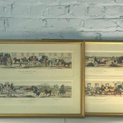 Set of Four Frame Hand Colored Reproduction Engravings "A Trip to Brighton"