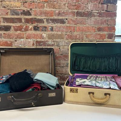 Two Vintage Suitcases of Fabric Remnants