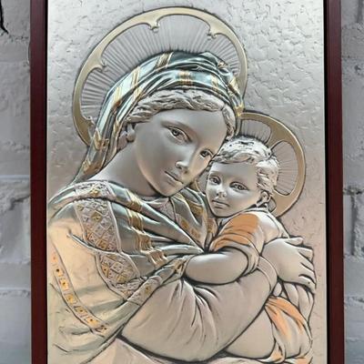 Salerni Italian Sterling Silver Icon of the Virgin Mary and Christ Child