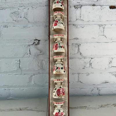 Vintage Mexican Carved and Painted Wooden Cup Set