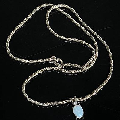 10K Yellow Gold Opal Diamond Pendant on 12K Goldfilled Chain