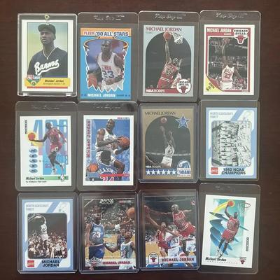 Michel Jordan Basketball Card Lot. 1989 Fleer, 1990 Hoops, Barrons Rookie Card