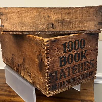Antique Wooden Advertising Boxes, Diamond Matches, Cobbler Boot Repair