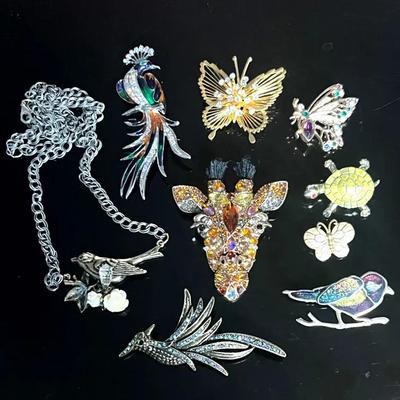 Bird, Butterfly and Giraffe Rhinestone Jewelry