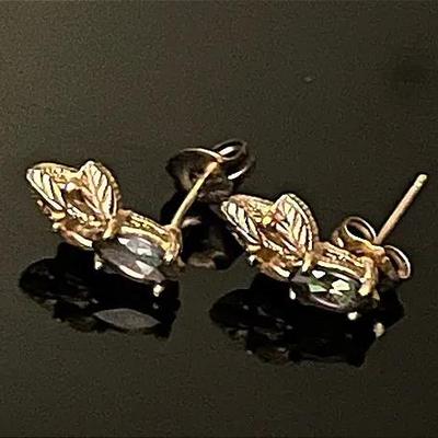 10K Yellow Gold Blue Stone Earrings