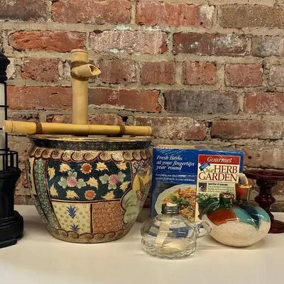 Lot of Decor Items with a Koi Pot Tabletop Fountain, Lighthouse Lamp, Oil Lamps and More