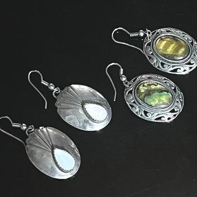 Sterling and Silvertone Earrings with Abalone and Mother of Pearl