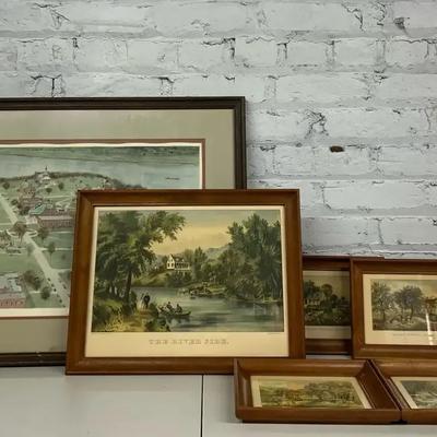 Group of Six Prints Featuring Currier & Ives Reprints