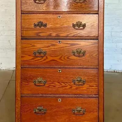 Victorian Oak Tall Chest of Drawers, Circa 1900
