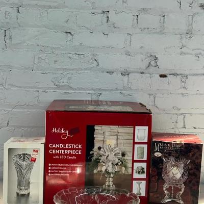 Boxed Shannon Crystal and Silverplate Votive Holder, Anna Hutte German Crystal Vase and More