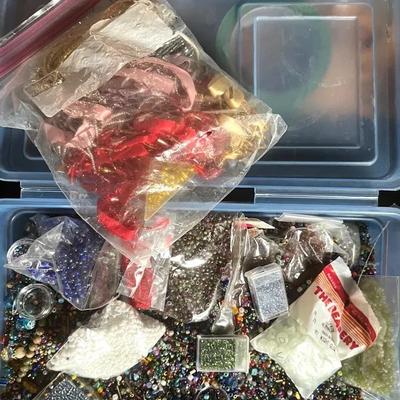 Tub of Glass and Stone Beads, Some Packaged