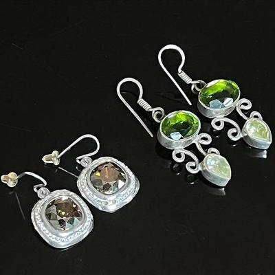 Sterling Silver .925 Drop Earrings with Stones