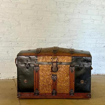 Restored Victorian Metal-Clad Travel Trunk